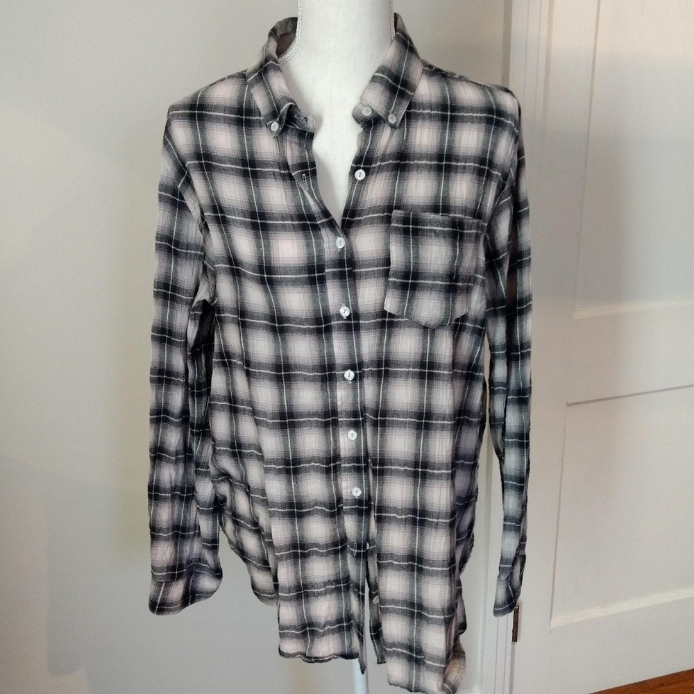 Navy and white Plaid Button Down Shirt